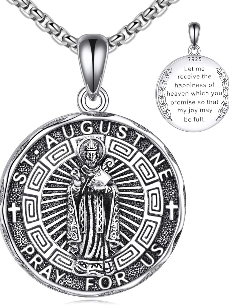 Patron Saint Necklace Sterling Silver Amulet Medal Pendant Religious Protector J